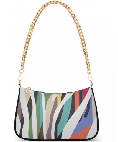 Women Chain Shoulder Purse Bag With Zipper Colorful Zebra Skin Pattern Print, Hobo Tote Clutch Handbags with Chain Strap $13....