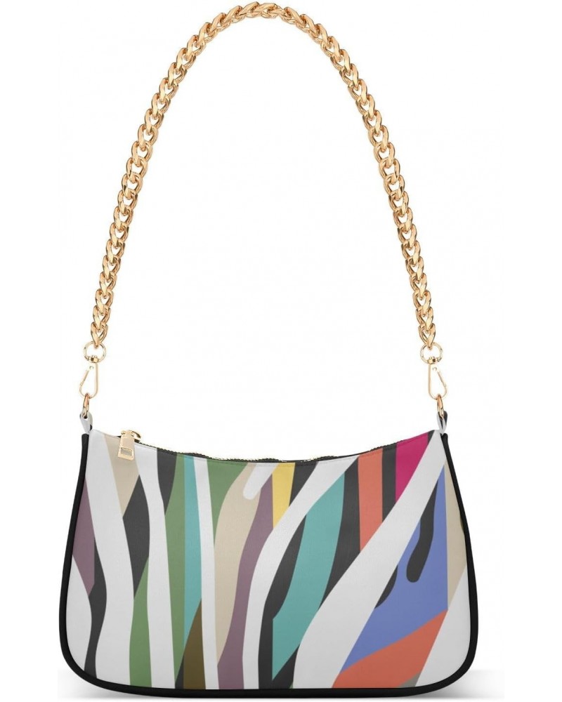 Women Chain Shoulder Purse Bag With Zipper Colorful Zebra Skin Pattern Print, Hobo Tote Clutch Handbags with Chain Strap $13....