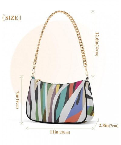 Women Chain Shoulder Purse Bag With Zipper Colorful Zebra Skin Pattern Print, Hobo Tote Clutch Handbags with Chain Strap $13....