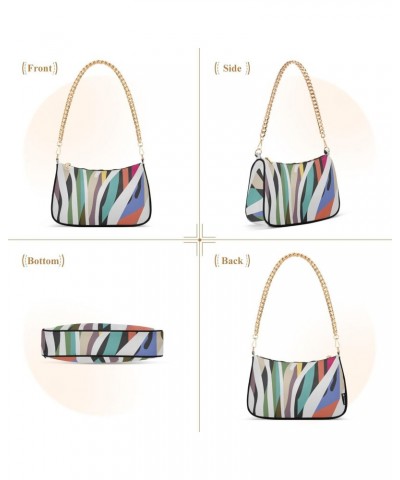 Women Chain Shoulder Purse Bag With Zipper Colorful Zebra Skin Pattern Print, Hobo Tote Clutch Handbags with Chain Strap $13....