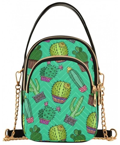 Green Cactus Doodle Quilted Crossbody Bag for Women, Small Cell Phone Bag Shoulder Handbags Purse with Leather Strap $13.51 C...