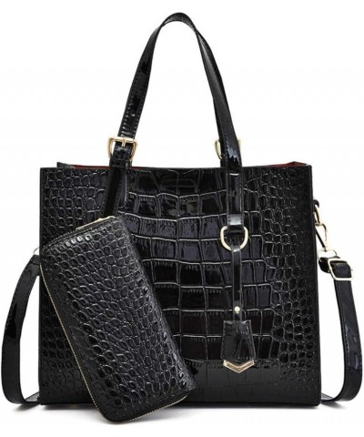 Women's Retro Crocodile Pattern PU Two-piece Set Portable Zipper Handbag (black) Black $42.36 Totes