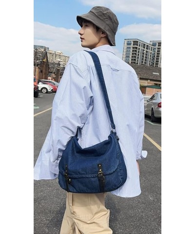 Denim Shoulder Bag for Women Men Fashion Crossbody Bag Large Tote Bag Hobo Messenger Bag Casual A-dark Blue $29.13 Totes