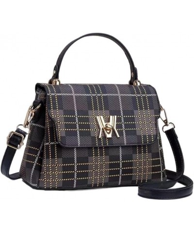 Women's Plaid Stitching Handbag Contrast Top Handle Satchel Tote Work Bag Fashion Checked Patchwork Handle Bag Black $20.34 T...