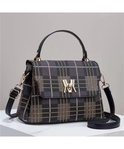 Women's Plaid Stitching Handbag Contrast Top Handle Satchel Tote Work Bag Fashion Checked Patchwork Handle Bag Black $20.34 T...