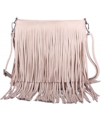 Women Fringe Tassel Cross Body Bag Leisure Shoulder Bag Beige $15.92 Crossbody Bags