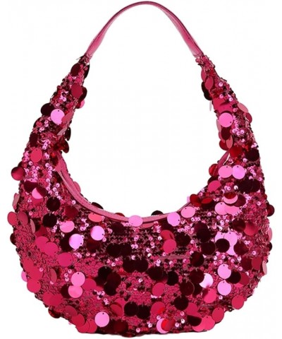 Sparkly Sequin Evening Handbags for Women Glitter Hobo Bag Bling Purse Wedding Party Prom Clutch Bag Fuchsia $18.55 Evening Bags