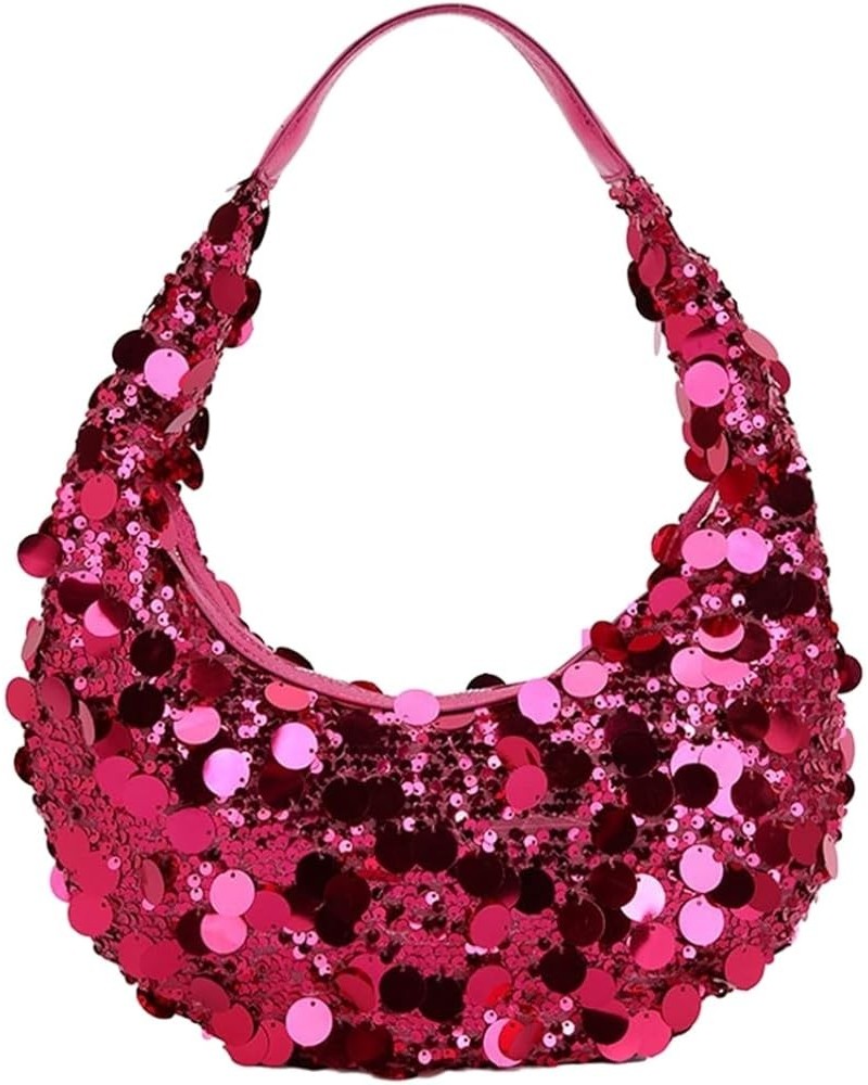 Sparkly Sequin Evening Handbags for Women Glitter Hobo Bag Bling Purse Wedding Party Prom Clutch Bag Fuchsia $18.55 Evening Bags