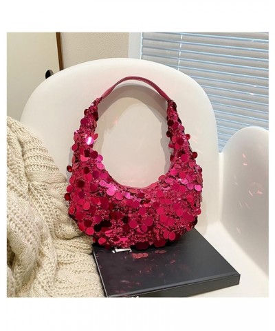 Sparkly Sequin Evening Handbags for Women Glitter Hobo Bag Bling Purse Wedding Party Prom Clutch Bag Fuchsia $18.55 Evening Bags