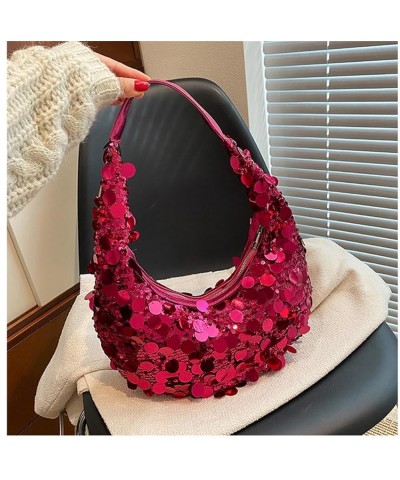 Sparkly Sequin Evening Handbags for Women Glitter Hobo Bag Bling Purse Wedding Party Prom Clutch Bag Fuchsia $18.55 Evening Bags