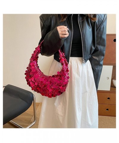 Sparkly Sequin Evening Handbags for Women Glitter Hobo Bag Bling Purse Wedding Party Prom Clutch Bag Fuchsia $18.55 Evening Bags