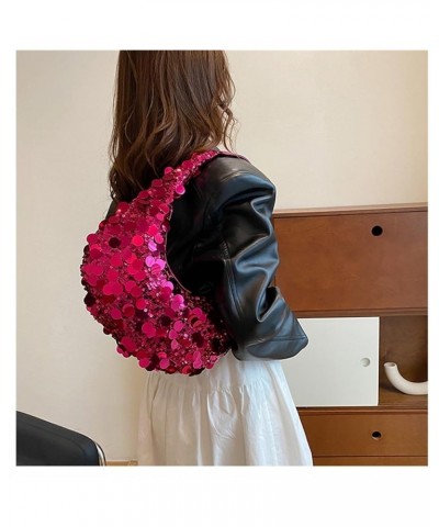 Sparkly Sequin Evening Handbags for Women Glitter Hobo Bag Bling Purse Wedding Party Prom Clutch Bag Fuchsia $18.55 Evening Bags