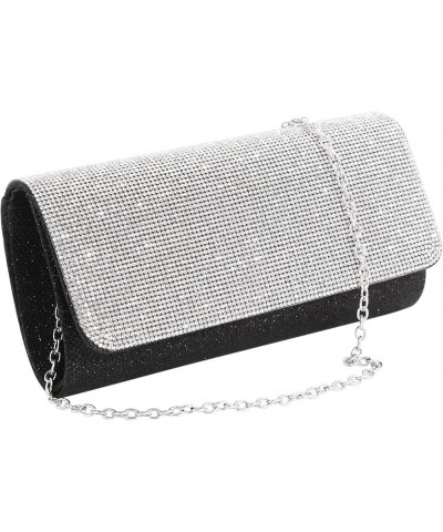 Flap Dazzling Small Clutch Bag Evening Bag With Detachable Chain Black Rhinestone $7.94 Evening Bags