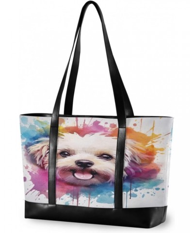 Colorful Dog Tote Bag for Women Big Capacity Shoulder Bag Fashion Shoulder Handbag Hobo Bags for Office Travel Gift $22.78 Totes