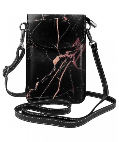 Black And White Marble Print Crossbody Mini Phone Bag For Women,Fashionable Cute Pu Splashproof Phone Bag,With Card Slot Blac...