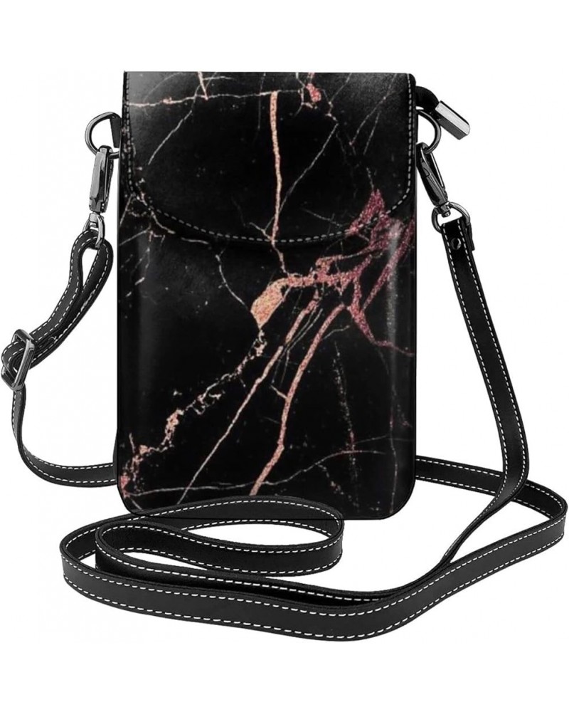 Black And White Marble Print Crossbody Mini Phone Bag For Women,Fashionable Cute Pu Splashproof Phone Bag,With Card Slot Blac...