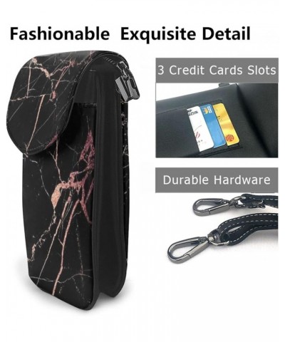 Black And White Marble Print Crossbody Mini Phone Bag For Women,Fashionable Cute Pu Splashproof Phone Bag,With Card Slot Blac...