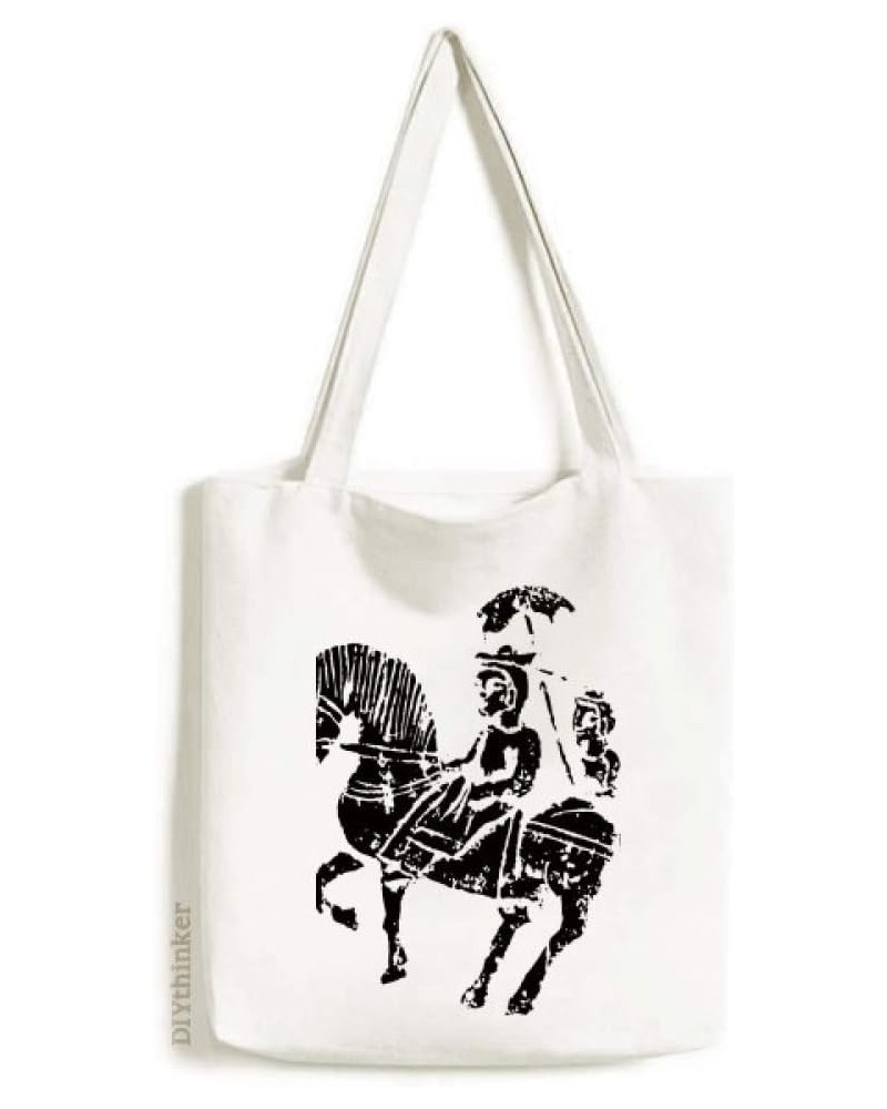 China Wei Jin Dynasties Horse Riding Pattern Tote Canvas Bag Shopping Satchel Casual Handbag $17.97 Totes