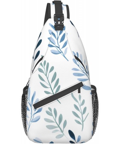 Blue Green Leaves Pattern Crossbody Sling Bag for Men Women Sling Backpack Shoulder Bag Casual Hiking Daypack Chest Bag for T...