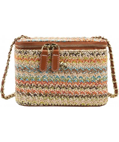 Straw Crossbody Bags for Women with Chain Chic Satchel Bags for Women Fashion Beach Bag Handbag Purse Travel Summer Brown/Kha...