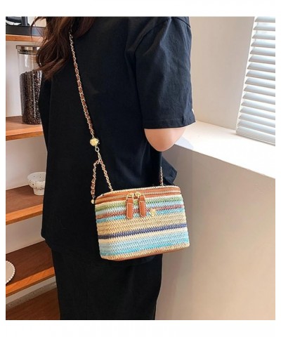 Straw Crossbody Bags for Women with Chain Chic Satchel Bags for Women Fashion Beach Bag Handbag Purse Travel Summer Brown/Kha...