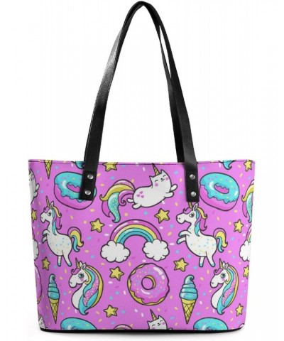 Womens Handbag Unicorns Donuts Ice Cream Pattern Leather Tote Bag Top Handle Satchel Bags For Lady $15.75 Totes