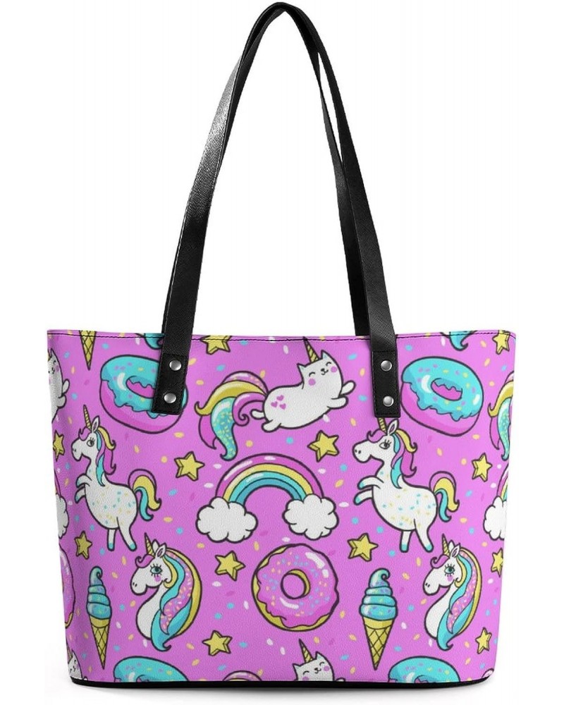 Womens Handbag Unicorns Donuts Ice Cream Pattern Leather Tote Bag Top Handle Satchel Bags For Lady $15.75 Totes