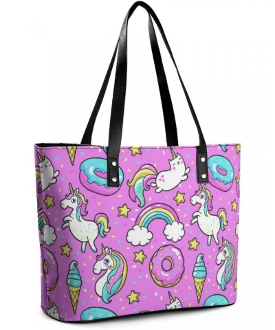 Womens Handbag Unicorns Donuts Ice Cream Pattern Leather Tote Bag Top Handle Satchel Bags For Lady $15.75 Totes