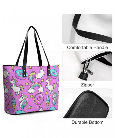 Womens Handbag Unicorns Donuts Ice Cream Pattern Leather Tote Bag Top Handle Satchel Bags For Lady $15.75 Totes