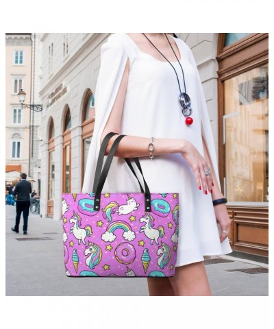 Womens Handbag Unicorns Donuts Ice Cream Pattern Leather Tote Bag Top Handle Satchel Bags For Lady $15.75 Totes