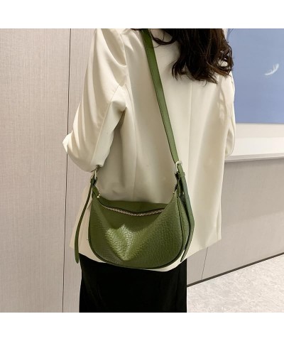 Crescent Crossbody Bag for Womens Genuine Leather Bag Designer Hobo Shoulder Togo Leather Adjustable Strap Half Moon Bag Gree...