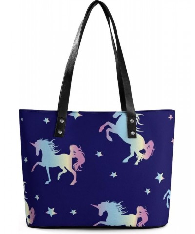 Womens Handbag Unicorn With Stars Pattern Leather Tote Bag Top Handle Satchel Bags For Lady $16.10 Totes