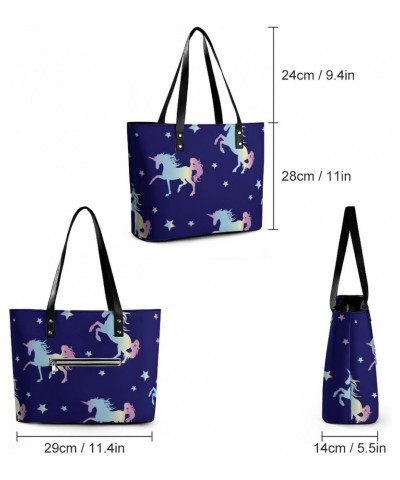 Womens Handbag Unicorn With Stars Pattern Leather Tote Bag Top Handle Satchel Bags For Lady $16.10 Totes