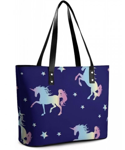 Womens Handbag Unicorn With Stars Pattern Leather Tote Bag Top Handle Satchel Bags For Lady $16.10 Totes