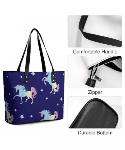 Womens Handbag Unicorn With Stars Pattern Leather Tote Bag Top Handle Satchel Bags For Lady $16.10 Totes