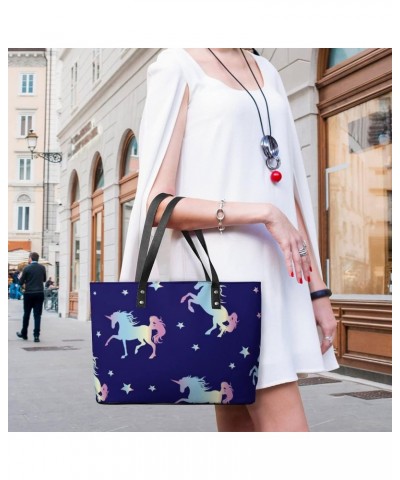 Womens Handbag Unicorn With Stars Pattern Leather Tote Bag Top Handle Satchel Bags For Lady $16.10 Totes