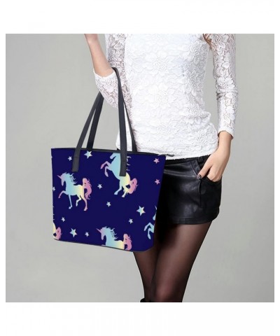 Womens Handbag Unicorn With Stars Pattern Leather Tote Bag Top Handle Satchel Bags For Lady $16.10 Totes