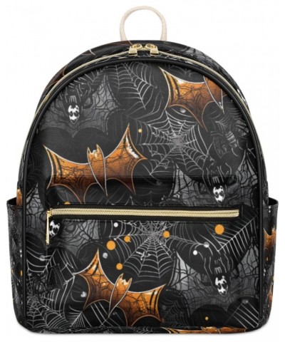 Halloween Bats Webs Mini Backpack Purse for Women, Polka Dot Small Fashion Backpack PU Leather Casual Daypack Travel Shoulder...