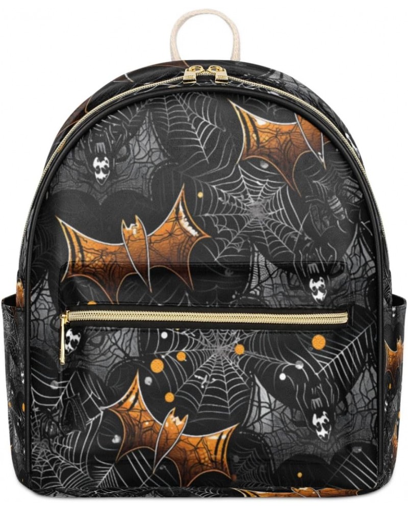 Halloween Bats Webs Mini Backpack Purse for Women, Polka Dot Small Fashion Backpack PU Leather Casual Daypack Travel Shoulder...