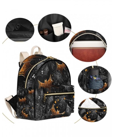 Halloween Bats Webs Mini Backpack Purse for Women, Polka Dot Small Fashion Backpack PU Leather Casual Daypack Travel Shoulder...