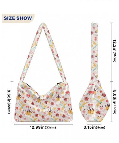 Insects and Flowers Pattern Faux Plush Tote Handbags Versatile Underarm Bag Stylish Shuolder Bag for Women $10.12 Totes