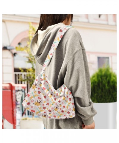 Insects and Flowers Pattern Faux Plush Tote Handbags Versatile Underarm Bag Stylish Shuolder Bag for Women $10.12 Totes