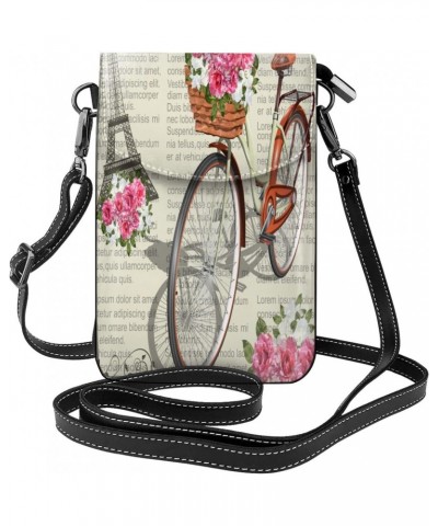 Newspaper Eiffel Tower Bike Cell Phone Purse Leather Shoulder Bag Mini Phone Pouch Crossbody Bag For Women $19.49 Crossbody Bags