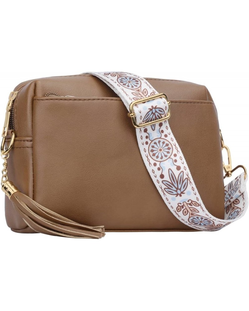 Triple Zip Lightweight Small Crossbody Bags for Women Quilted Shoulder Purses and Handbags Z-brown $16.81 Shoulder Bags