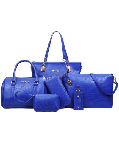 Women Synthetic PU Leather Tote Satchel Crossbody Hobo Top-Handle 6pcs Elegant Work Travel Gift Present Blue $22.55 Totes