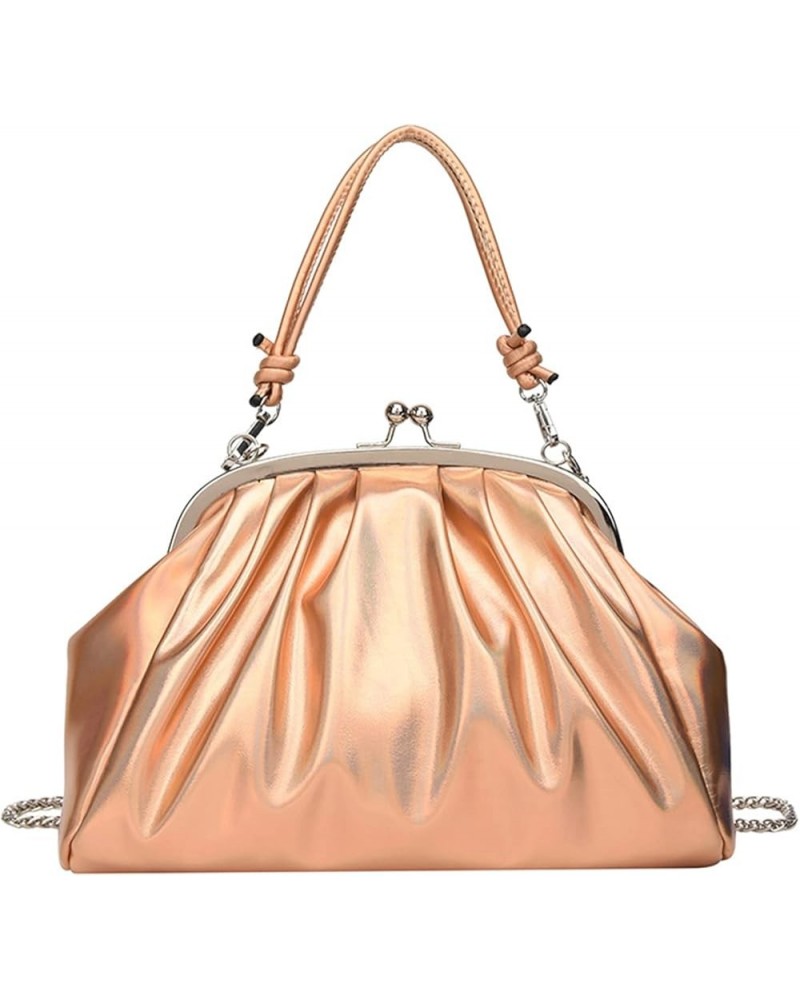 Leather Evening Bag Pleated Clutch Purses Top Handle Shoulder Bags Kiss Lock Handbags (Silver) Golden $23.29 Evening Bags