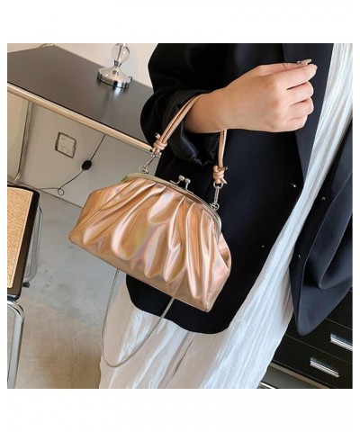 Leather Evening Bag Pleated Clutch Purses Top Handle Shoulder Bags Kiss Lock Handbags (Silver) Golden $23.29 Evening Bags