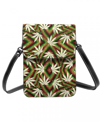 Grunge Abstract Hemp Leaves Bright Small Crossbody Cell Phone Purse for Women Mini Messenger Leather Shoulder Wallet $19.49 C...