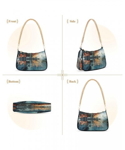 Shoulder Bags for Women Rustic Orange Blue Paint Hobo Tote Handbag Small Clutch Purse with Zipper Closure $13.02 Shoulder Bags