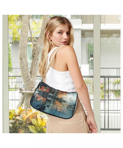 Shoulder Bags for Women Rustic Orange Blue Paint Hobo Tote Handbag Small Clutch Purse with Zipper Closure $13.02 Shoulder Bags